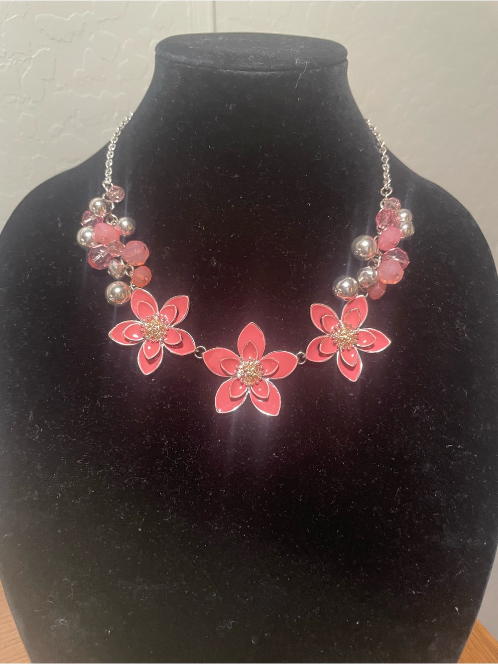 Floral Statement Necklace - Pink Flower Bib Necklace